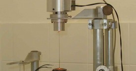<b> Viscosity</b>: 
 Measurement head of rotational viscometer in its working position.